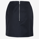 back view of sener besim mini pencll skirt in black with half zip at back
