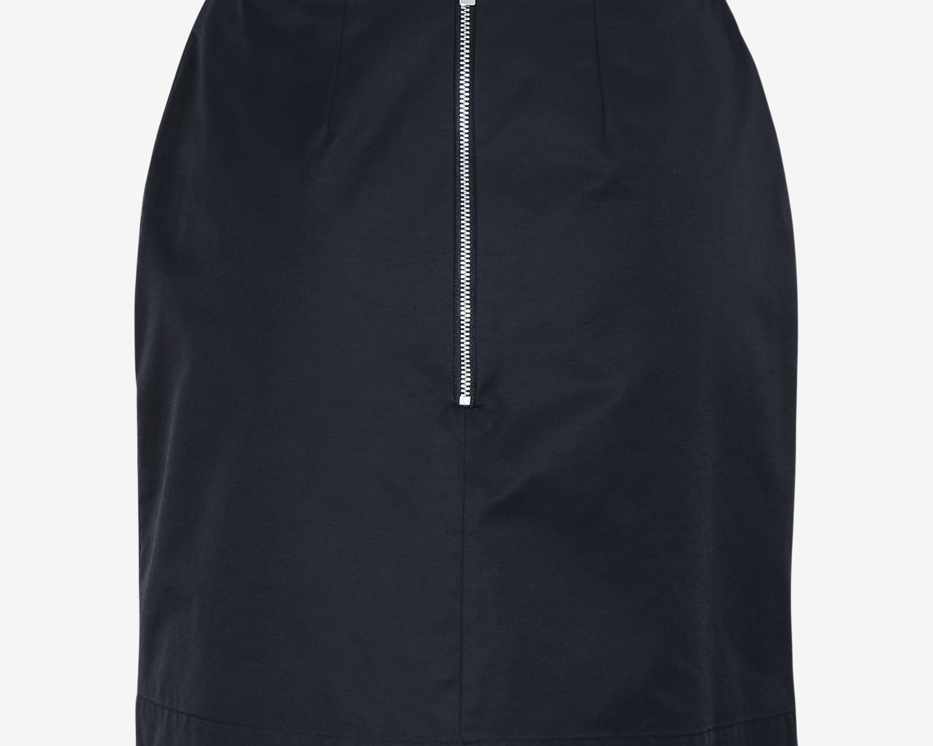 back view of sener besim mini pencll skirt in black with half zip at back