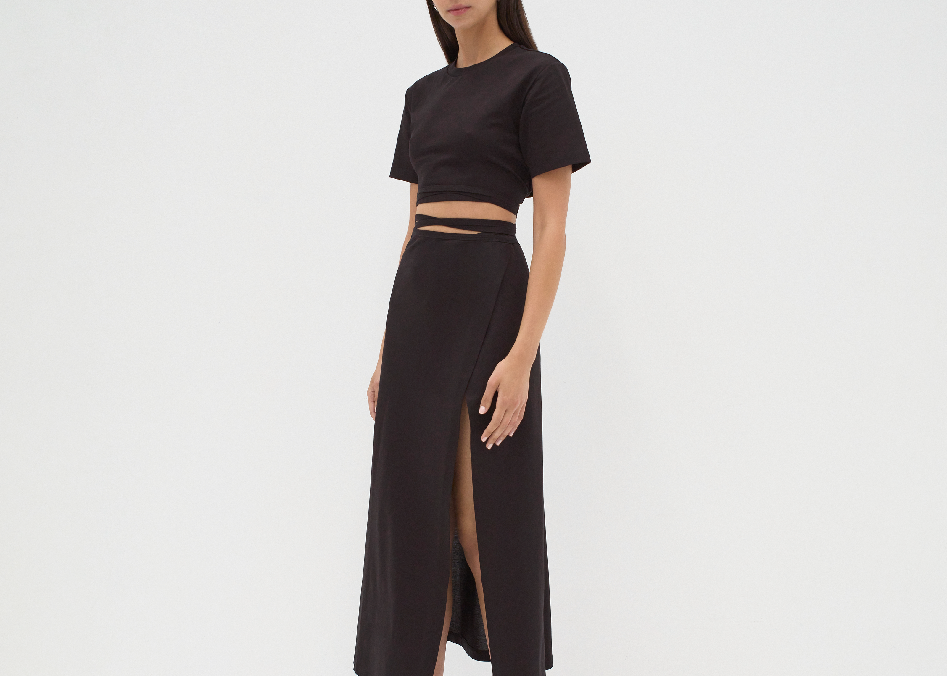 cropped tie up tee by sener besim in black
