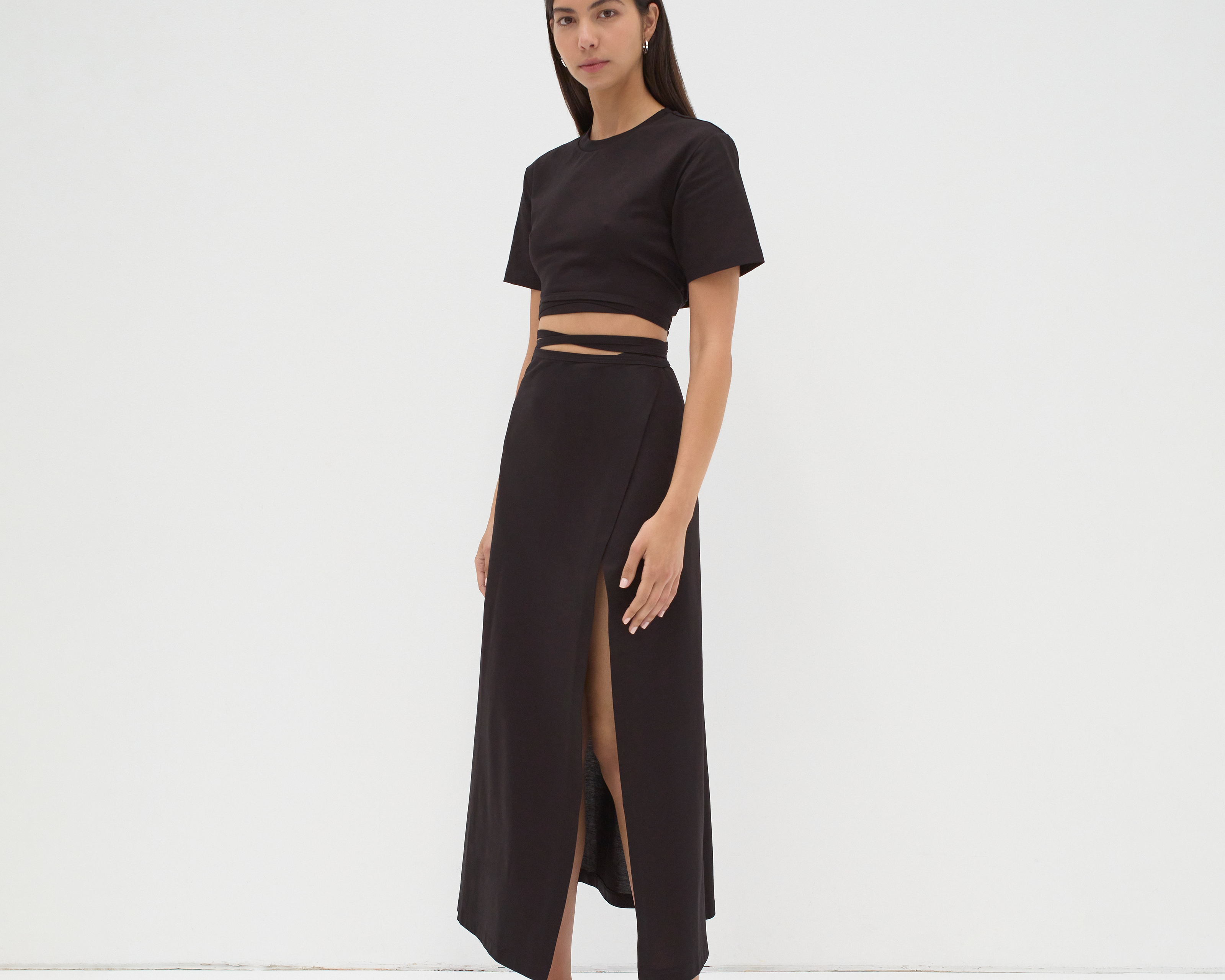 cropped tie up tee by sener besim in black