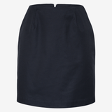 mini pencil skirt by sener besim front view with pleats and zip back detail