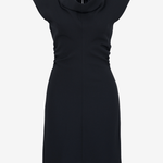 sener besim black mini dress with cap sleeves and ruching detailing 