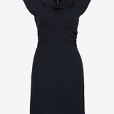 sener besim black mini dress with cap sleeves and ruching detailing 