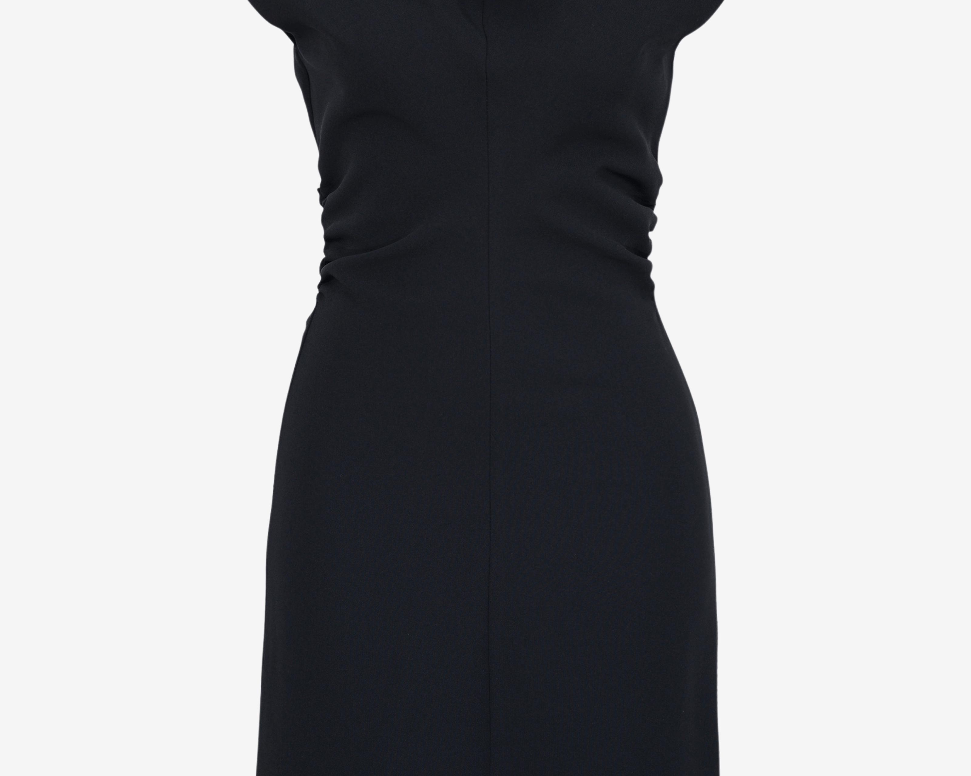 sener besim black mini dress with cap sleeves and ruching detailing 