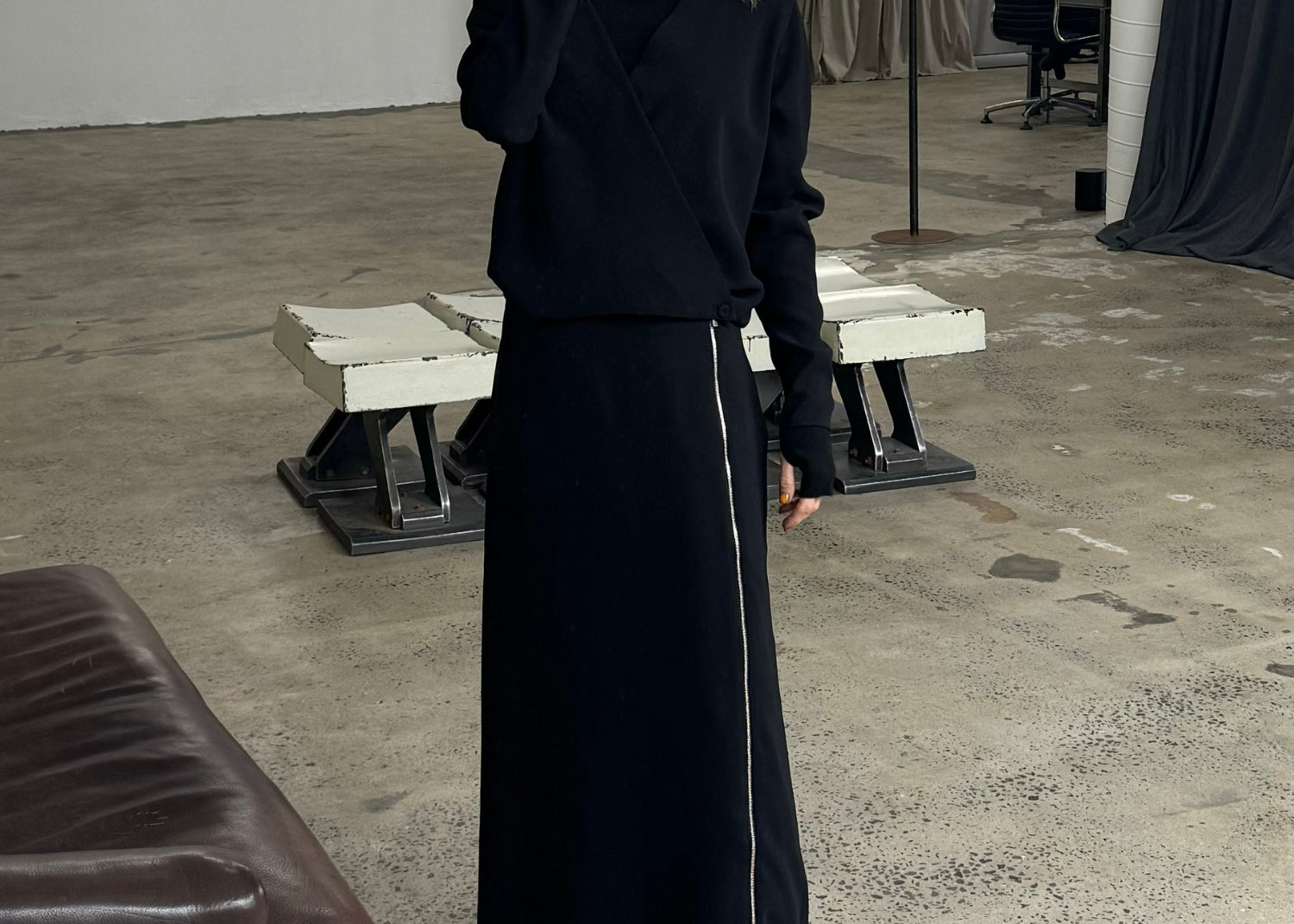 paris wycherley wearing sener besim side zip skirt