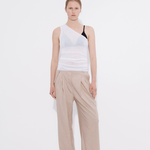 Sand wide leg pant with pleat and D-ring hardware detail — Şener Besim