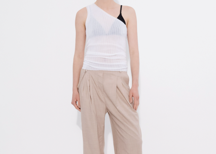 Sand wide leg pant with pleat and D-ring hardware detail — Şener Besim