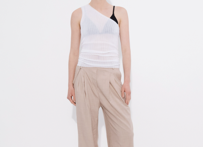Sand wide leg pant with pleat and D-ring hardware detail — Şener Besim