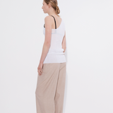 Tailored pleat pant waist detail, high rise fit in sand — Şener Besim