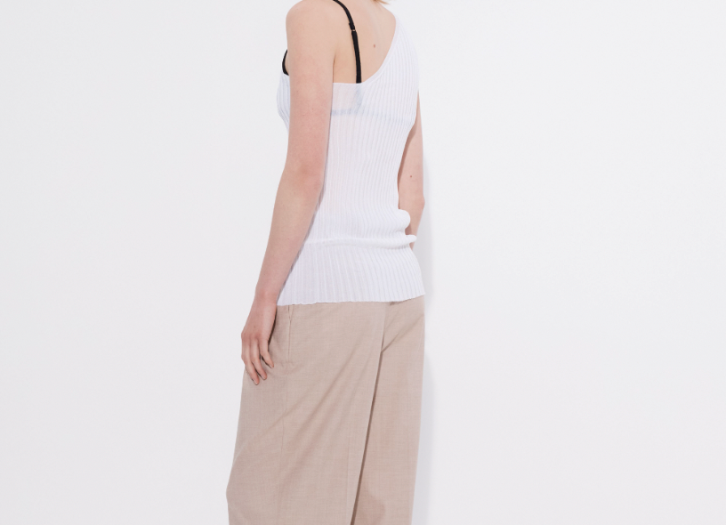 Tailored pleat pant waist detail, high rise fit in sand — Şener Besim