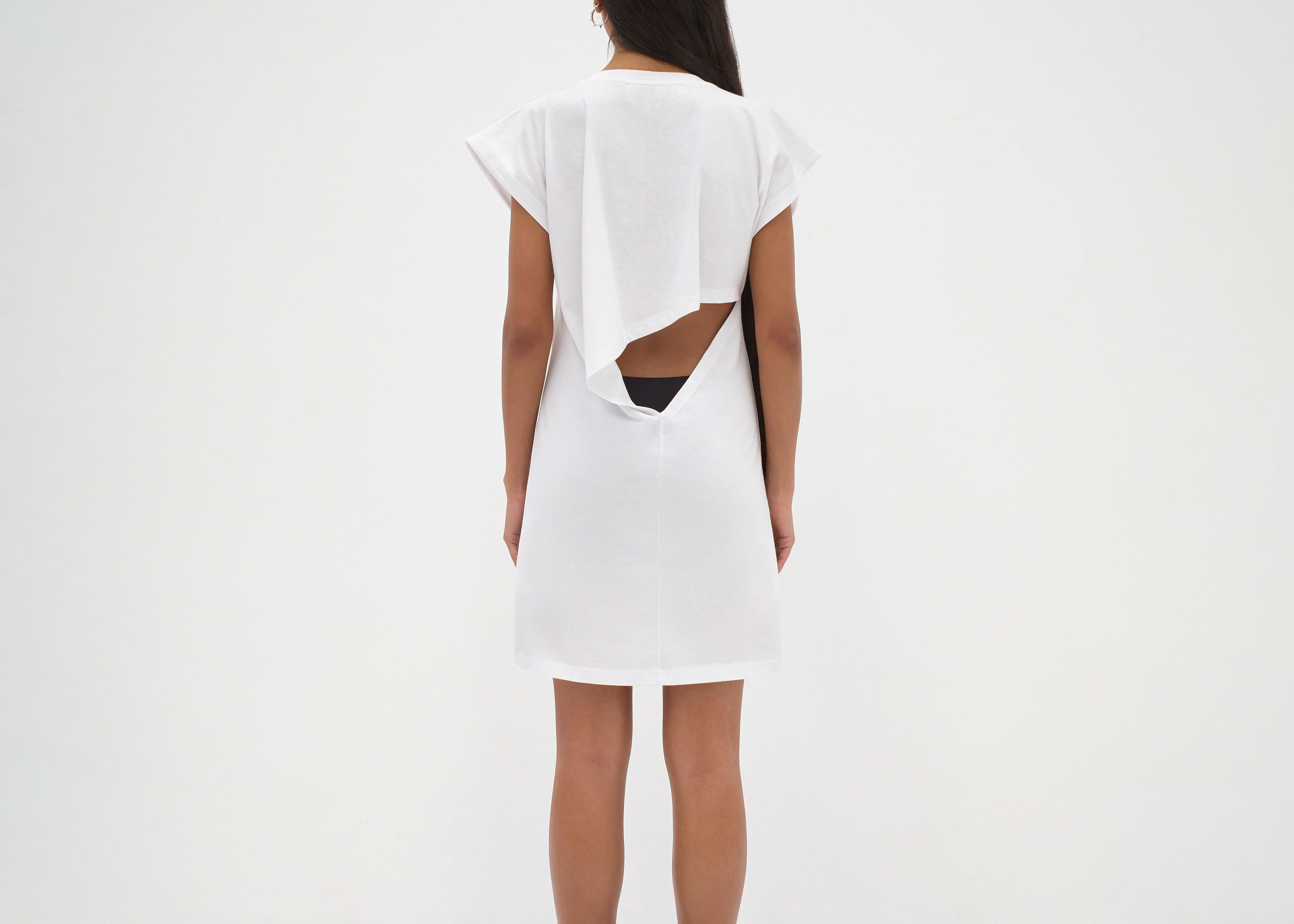sener besim white mini dress relaxed fit with cut out detail at back