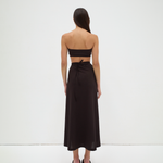 Black wrap midi skirt in cotton - tie waist detail, back view