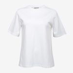 plain white tee with boxy shape by sener besim and cut out detail on back