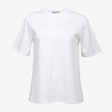 plain white tee with boxy shape by sener besim and cut out detail on back