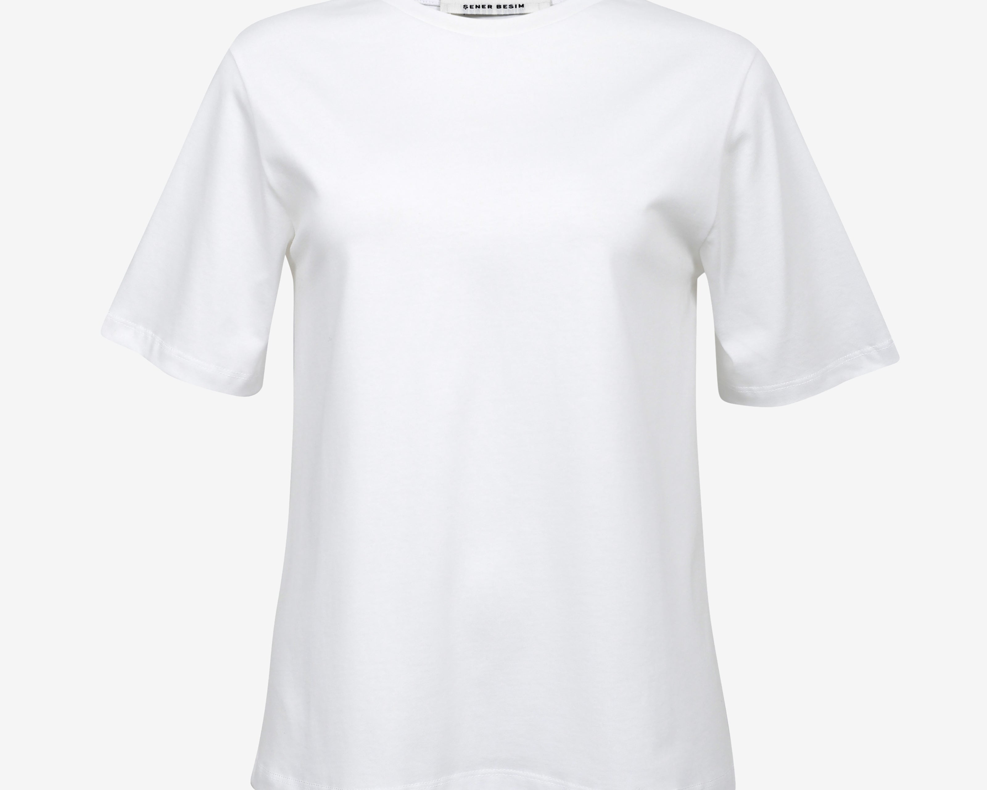 plain white tee with boxy shape by sener besim and cut out detail on back