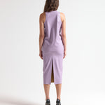 leather sleeveless top on model back view by sener besim