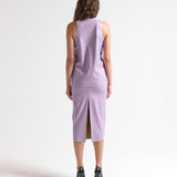 leather sleeveless top on model back view by sener besim