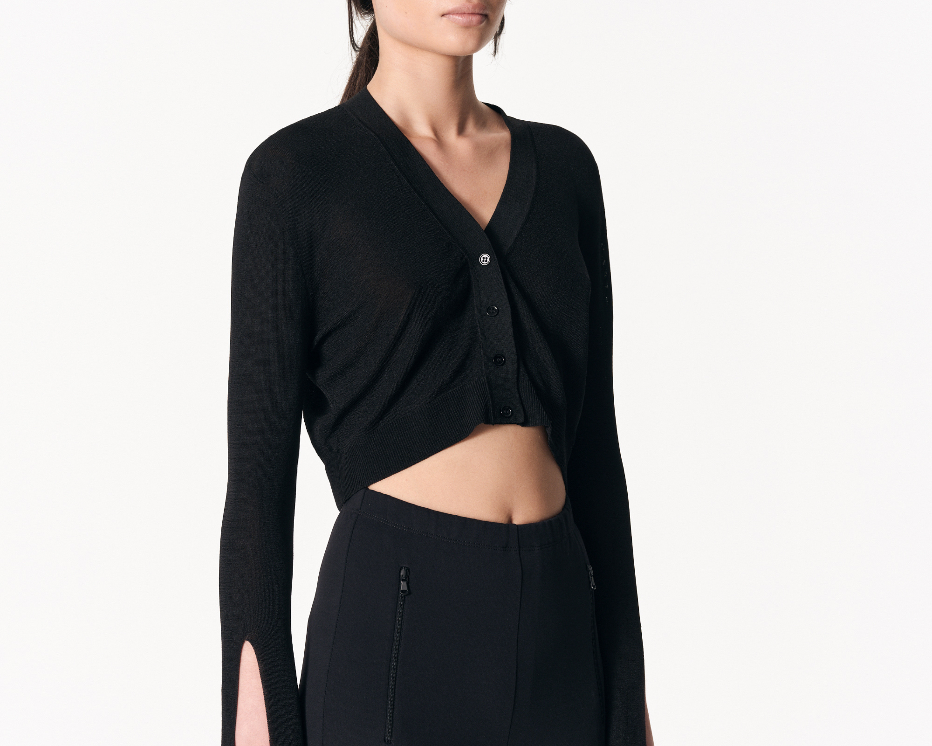 sener besim - cropped cardigan - black - knitwear - shop online