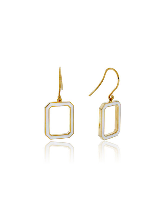 Tile Earrings White Enamel - Gold