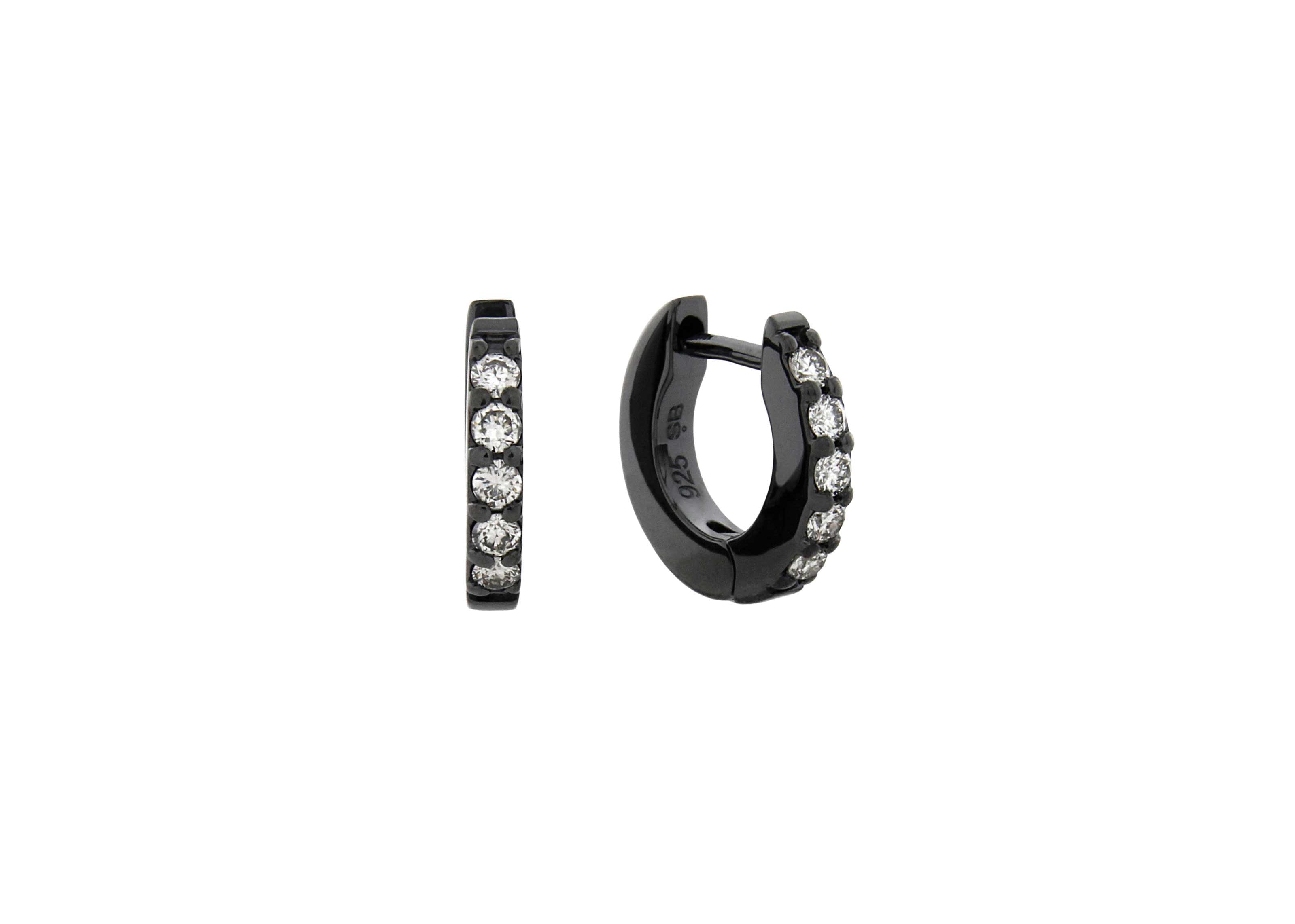 Şener Besim Black Rhodium White Diamond Medium Huggie, sterling silver, flat lay