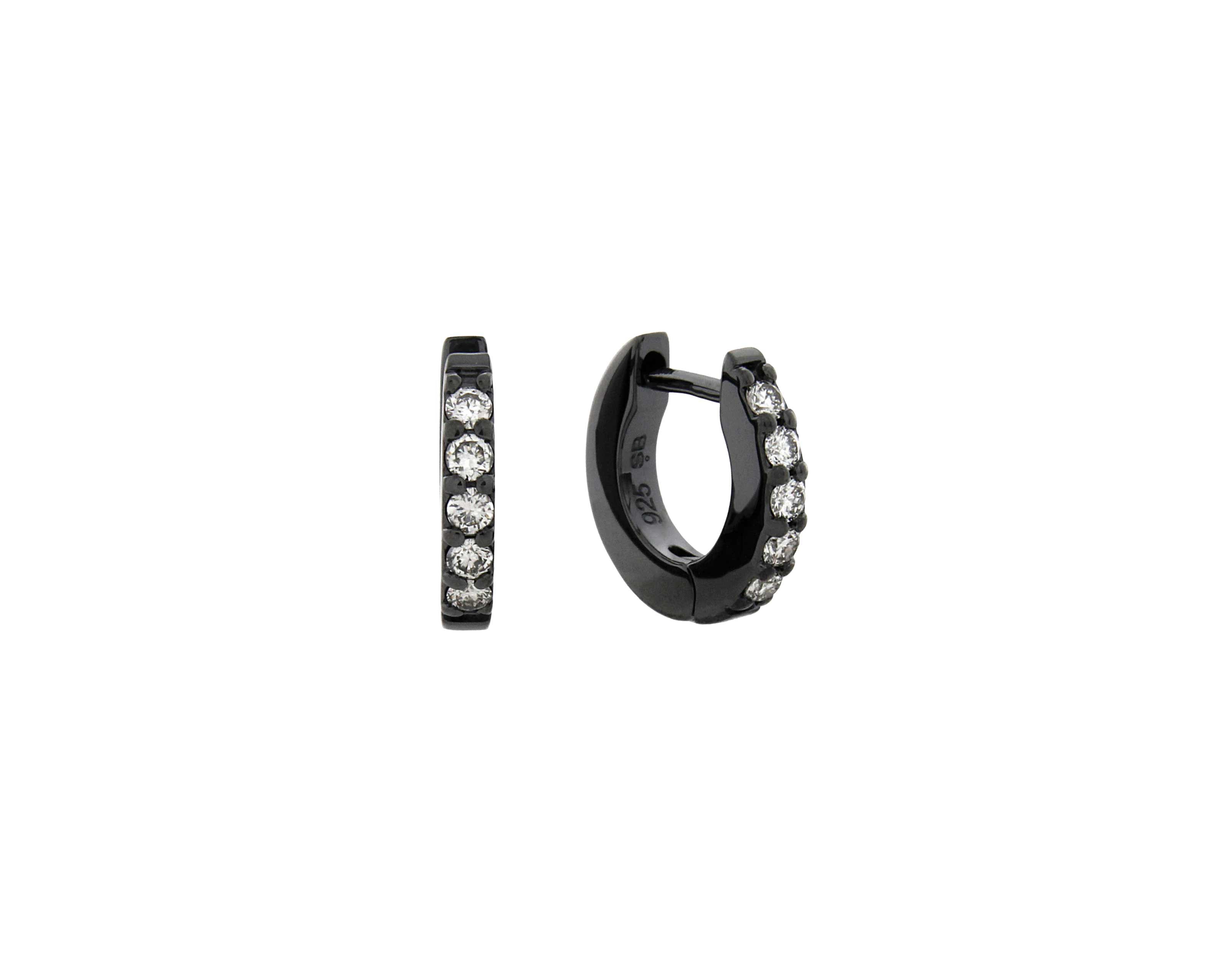 Şener Besim Black Rhodium White Diamond Medium Huggie, sterling silver, flat lay