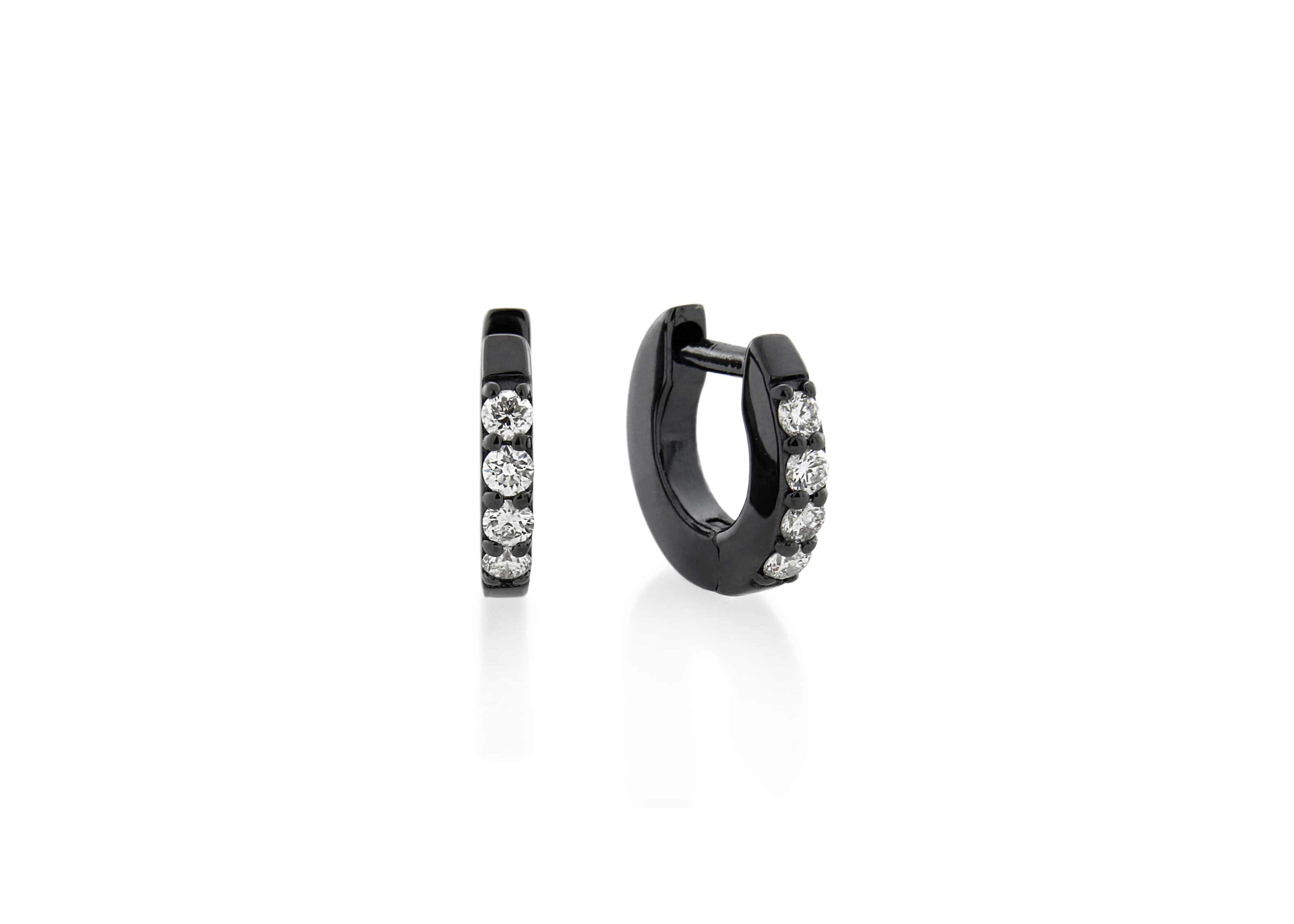 Şener Besim Black Rhodium White Diamond Small Huggie, white diamond detail close up
