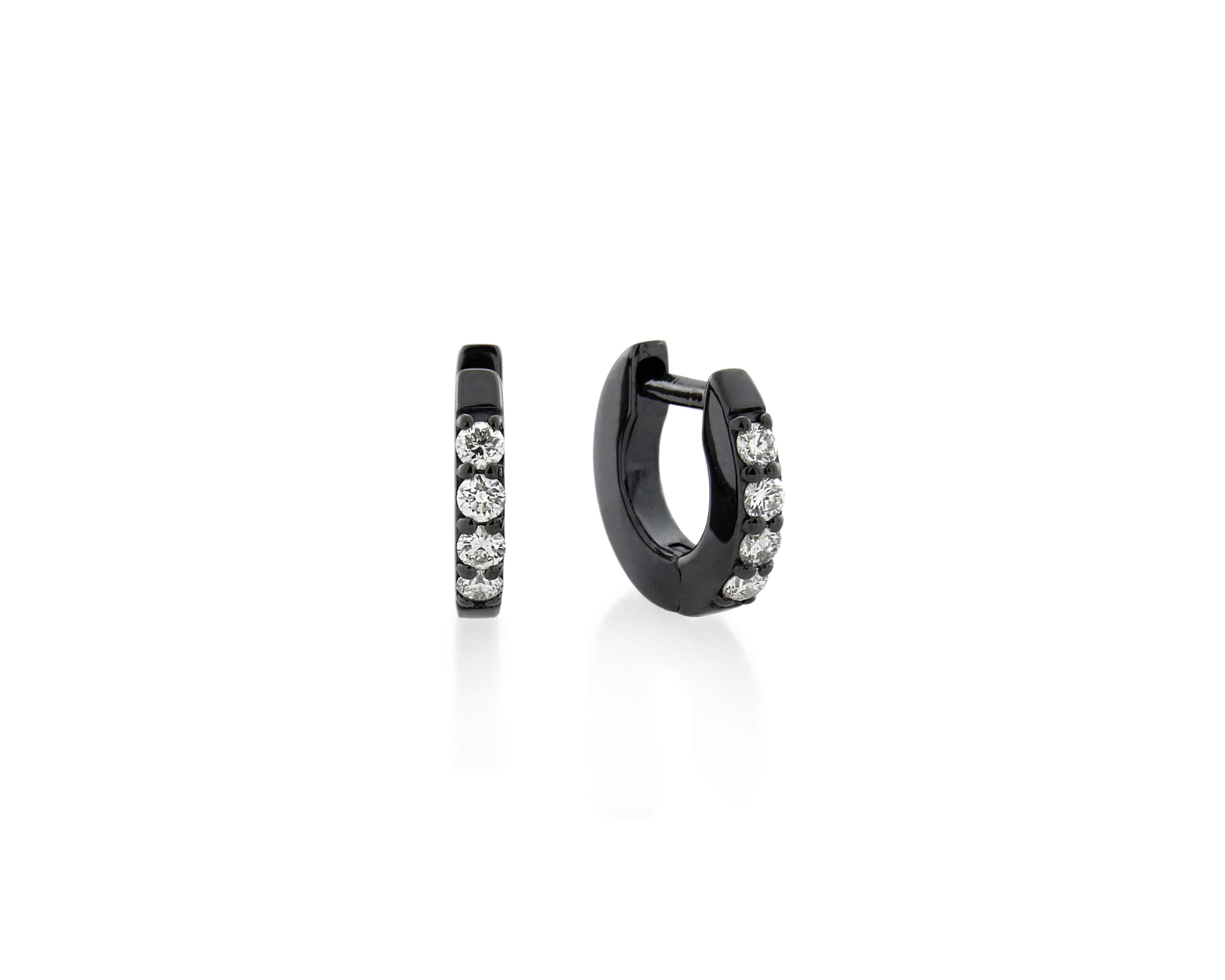 Şener Besim Black Rhodium White Diamond Small Huggie, white diamond detail close up