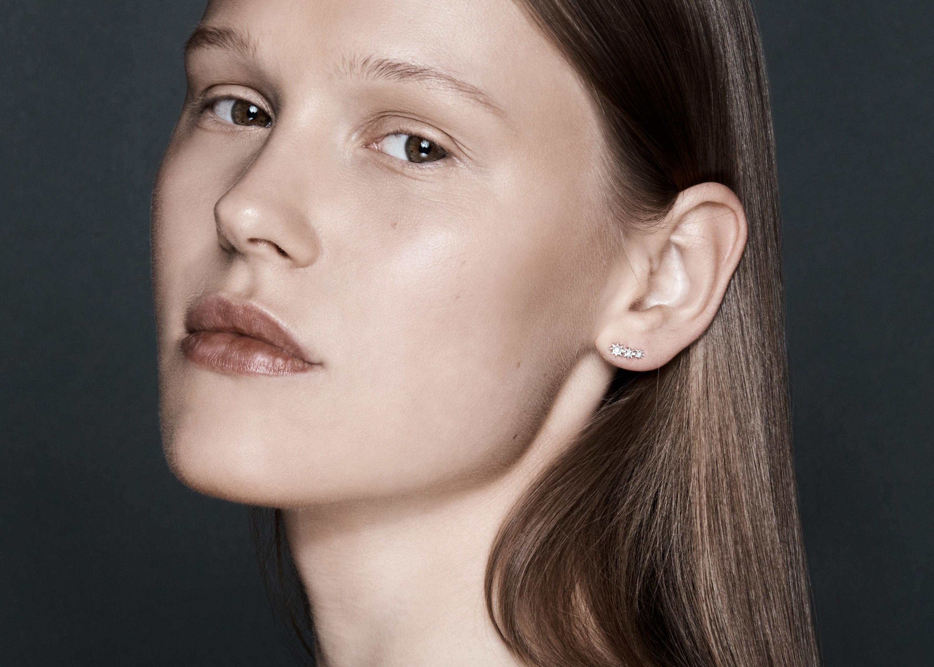 Şener Besim Constellation Cluster Diamond Stud silver worn on model — Constellation Series