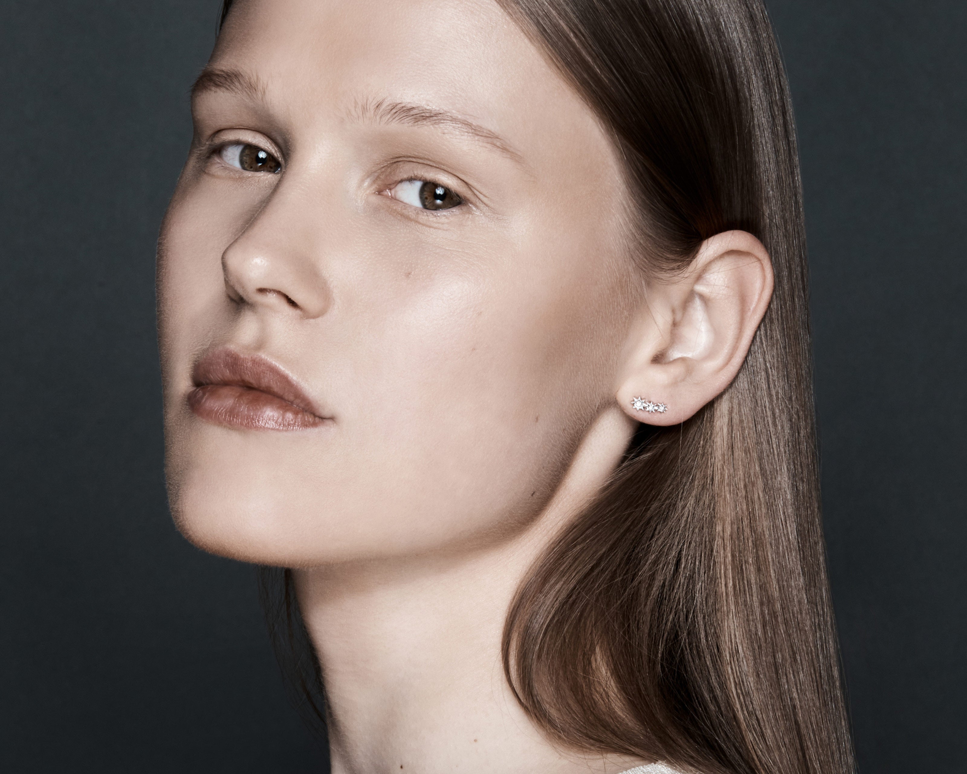 Şener Besim Constellation Cluster Diamond Stud silver worn on model — Constellation Series