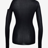 Şener Besim Cutout Crewneck Black, fine knit top, flat lay back