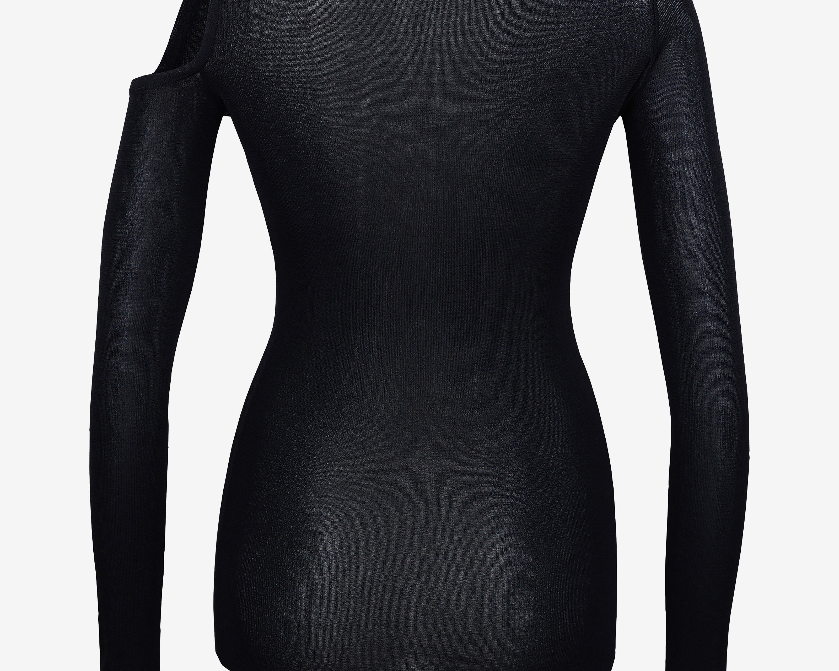 Şener Besim Cutout Crewneck Black, fine knit top, flat lay back