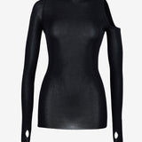 Şener Besim Cutout Crewneck Black, fine knit top, flat lay front