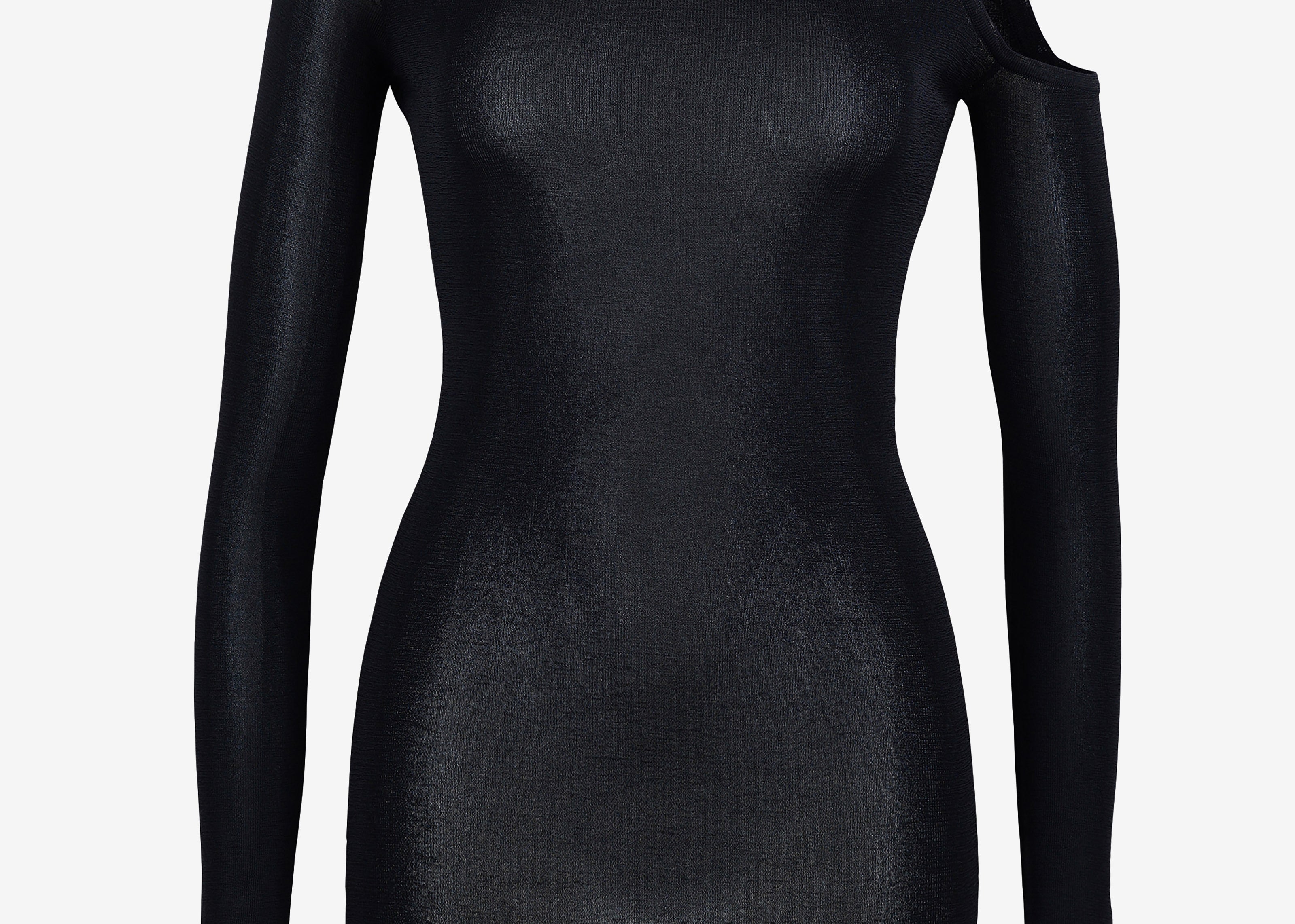 Şener Besim Cutout Crewneck Black, fine knit top, flat lay front