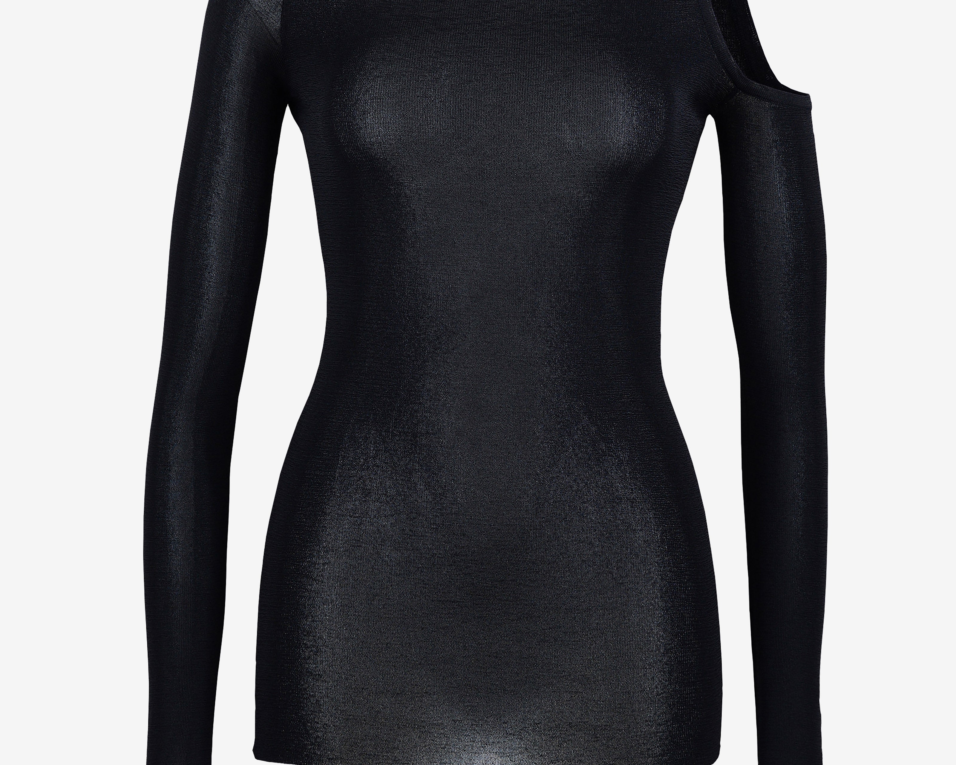 Şener Besim Cutout Crewneck Black, fine knit top, flat lay front