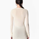 Thumbhole crewneck in ecru back view — Şener Besim
