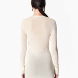 Thumbhole crewneck in ecru back view — Şener Besim