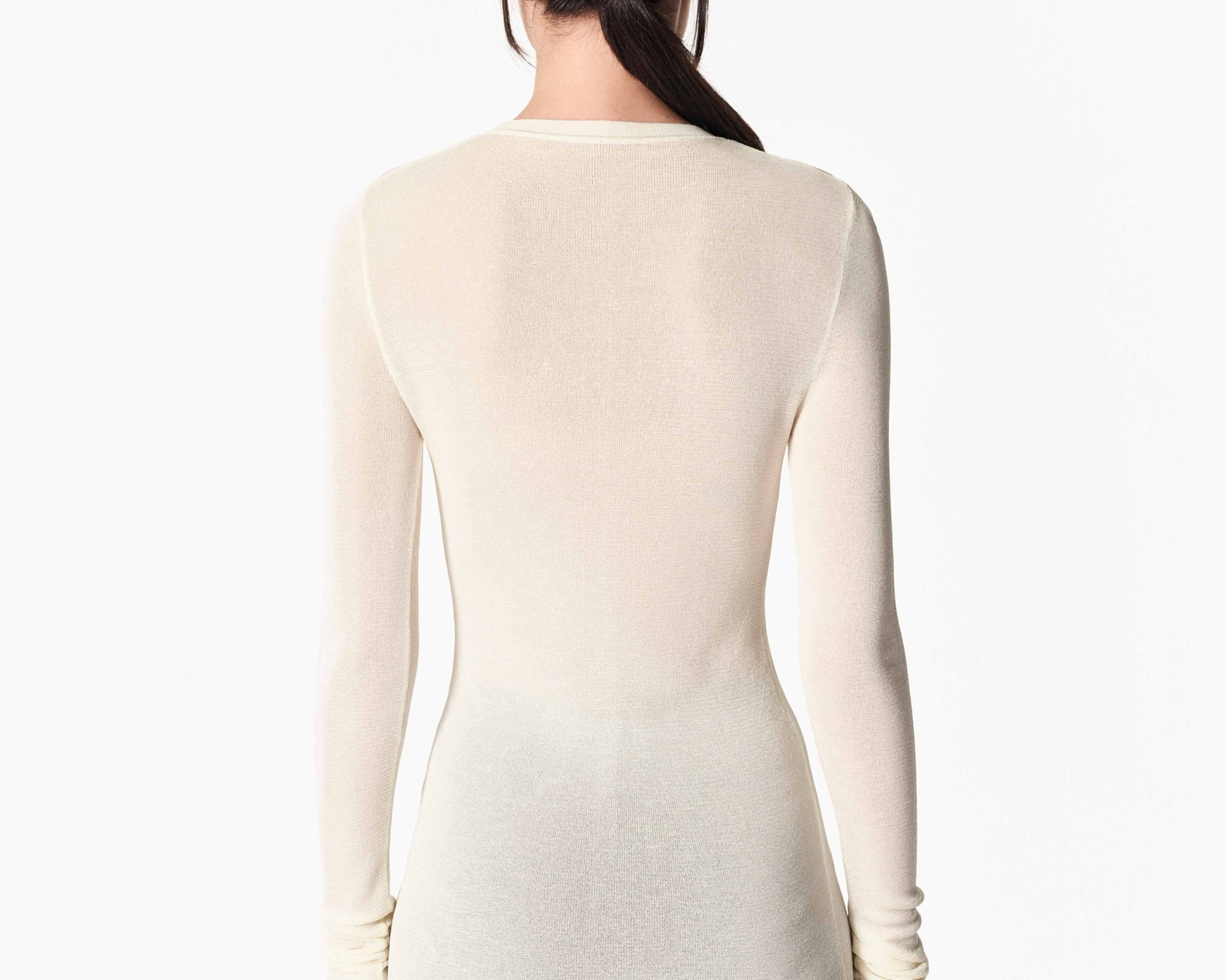 Thumbhole crewneck in ecru back view — Şener Besim