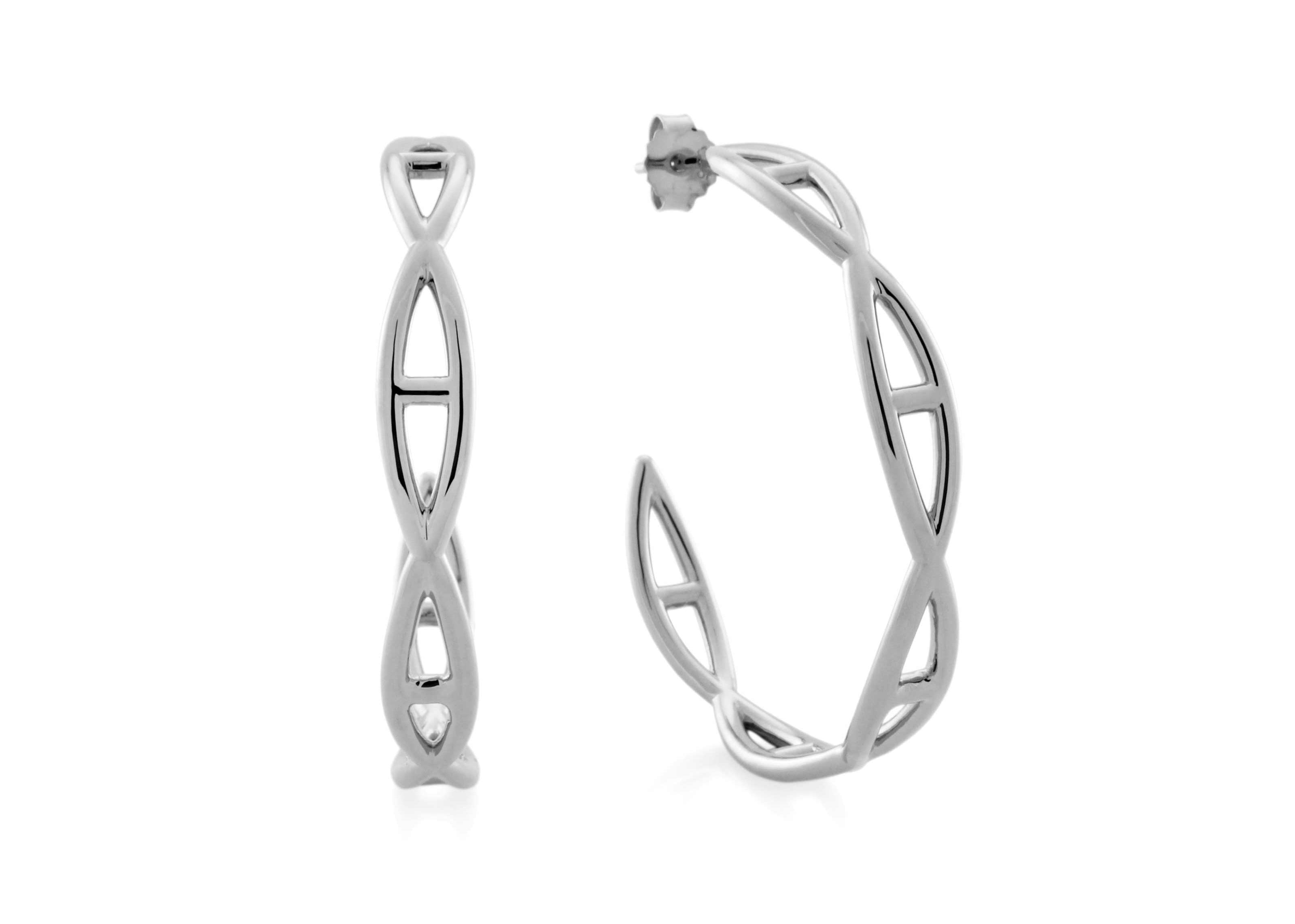 Şener Besim Large Helix Hoops in rhodium plating, sterling silver, flat lay