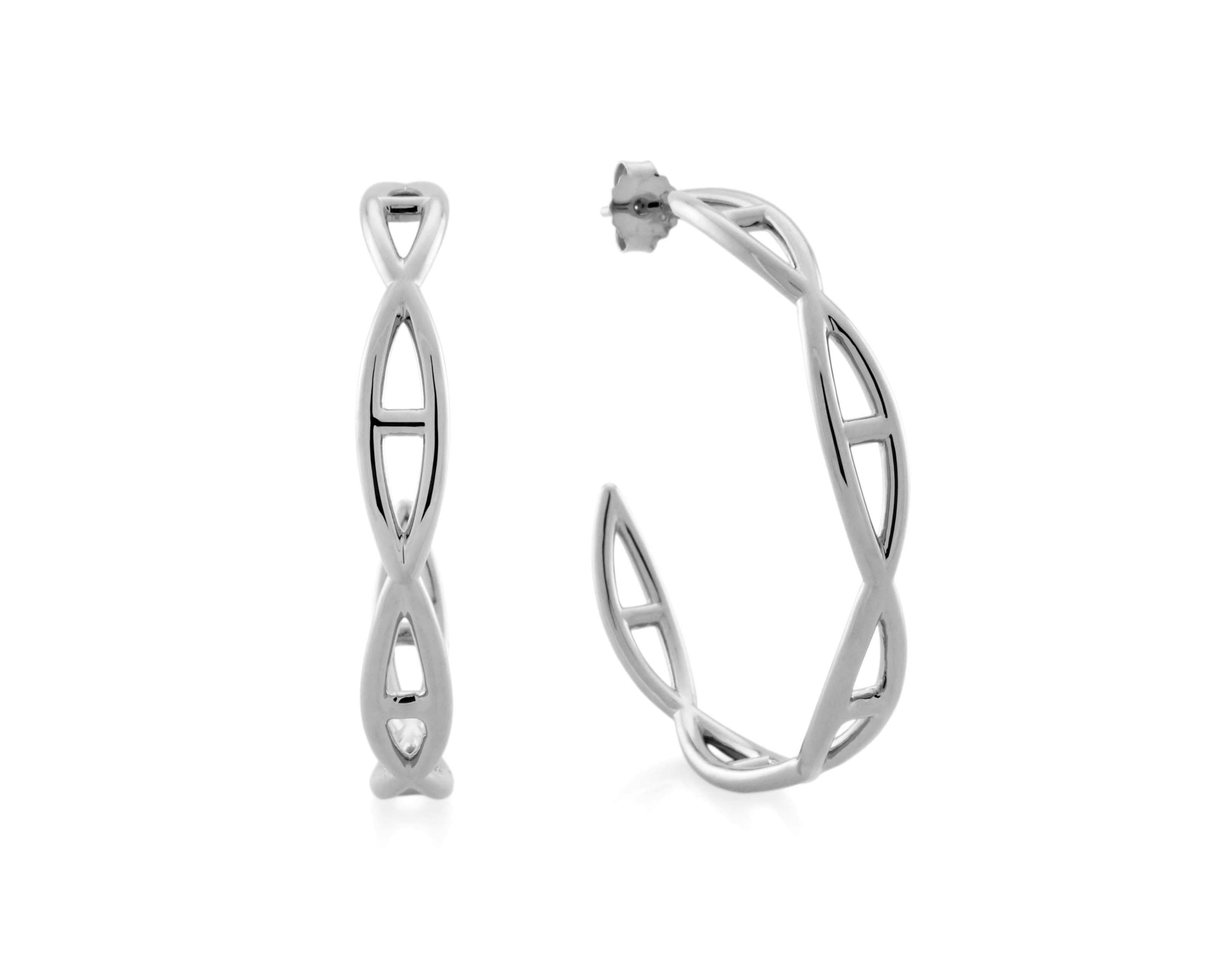 Şener Besim Large Helix Hoops in rhodium plating, sterling silver, flat lay