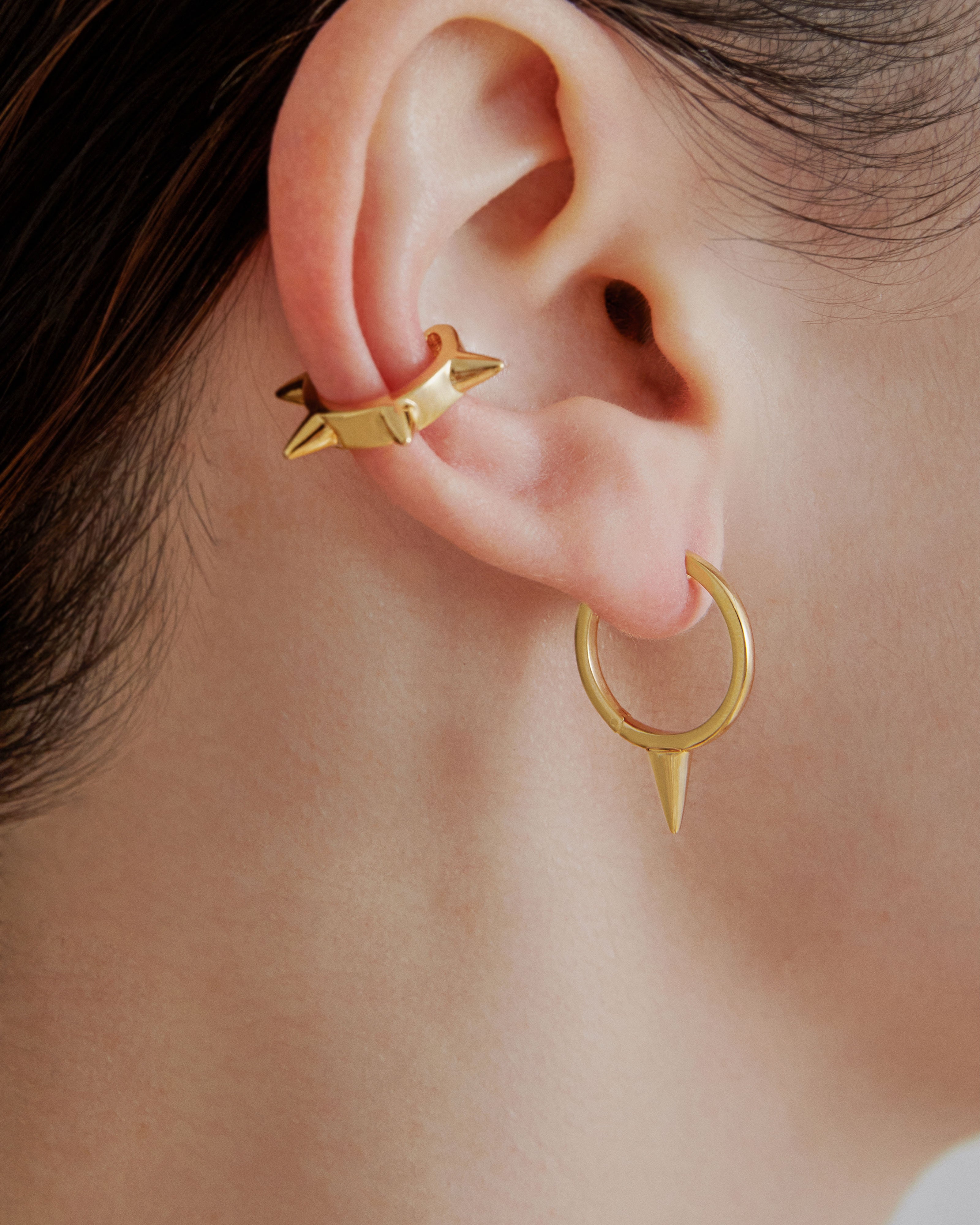 sener-besim-large-single-point-huggie-gold-earrings