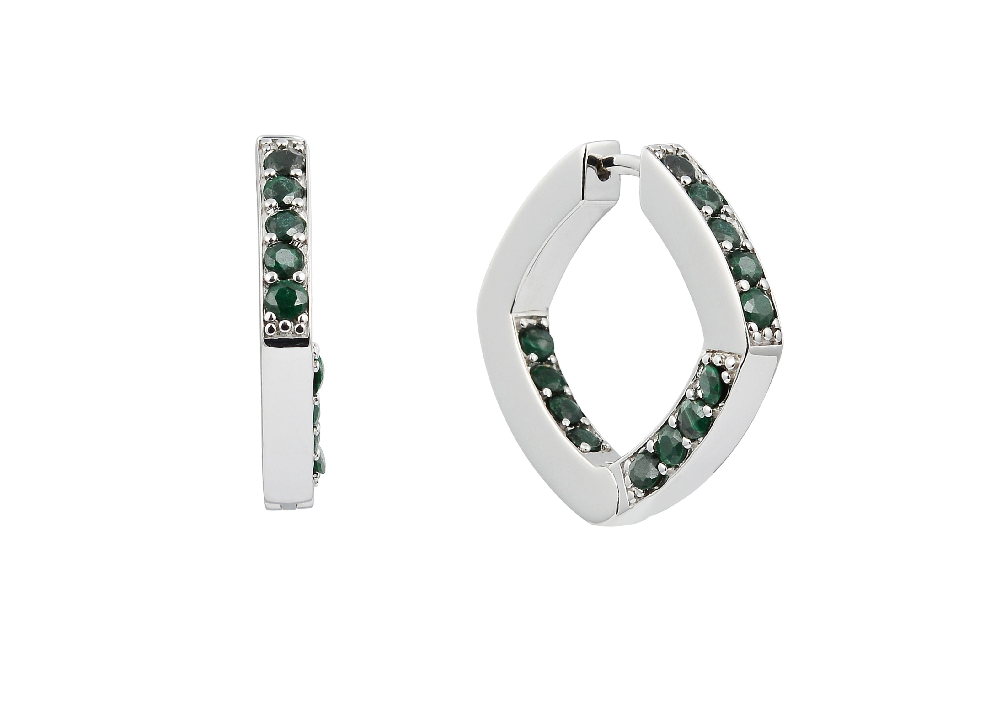 Şener Besim Malachite Thick Accent Hoop silver, malachite stone detail close up