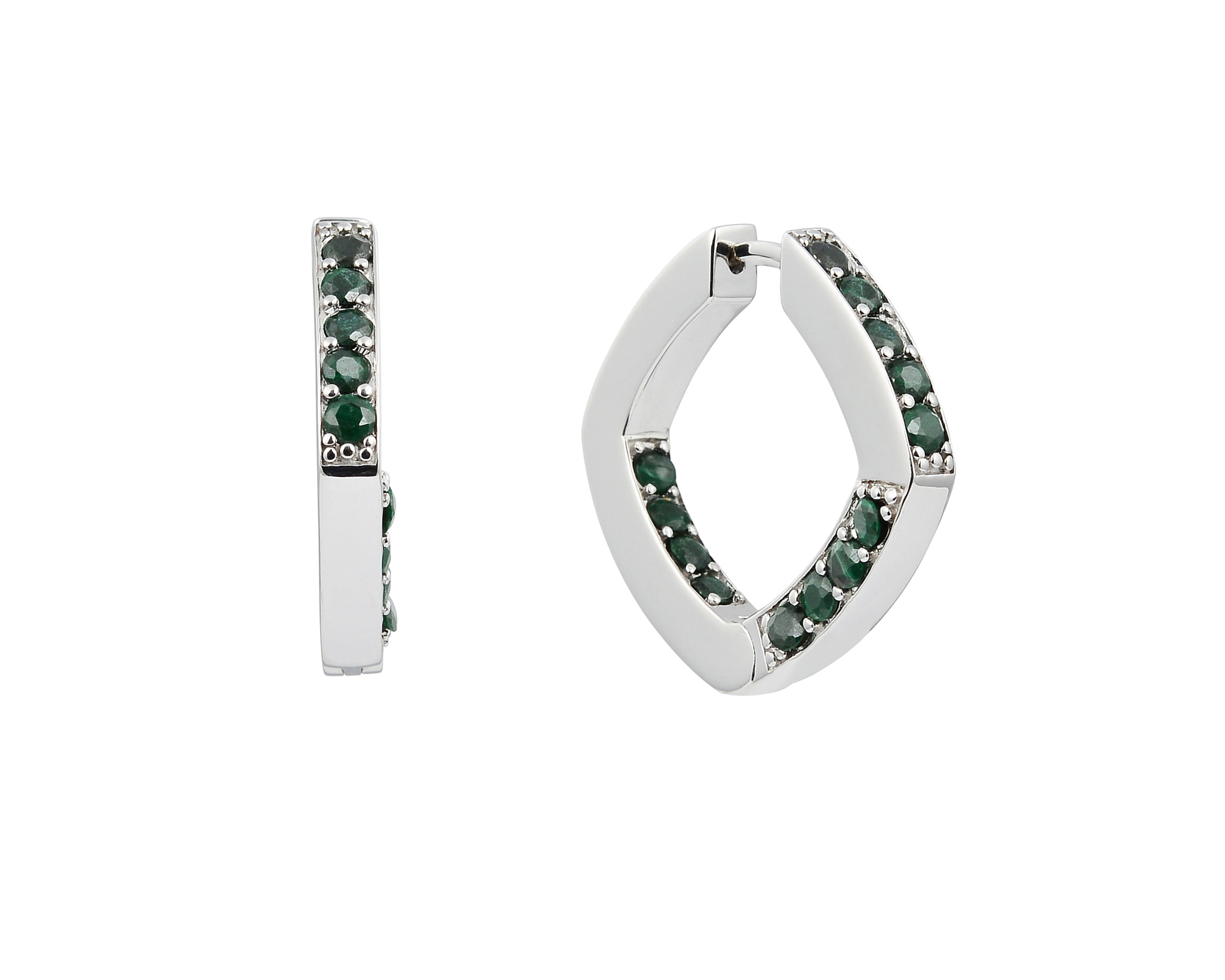 Şener Besim Malachite Thick Accent Hoop silver, malachite stone detail close up