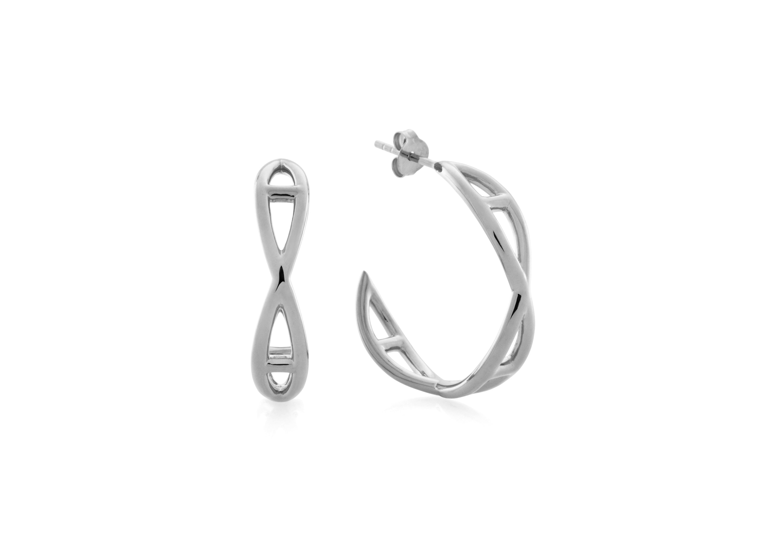 Şener Besim Medium Helix Hoops in rhodium plating, sterling silver, flat lay