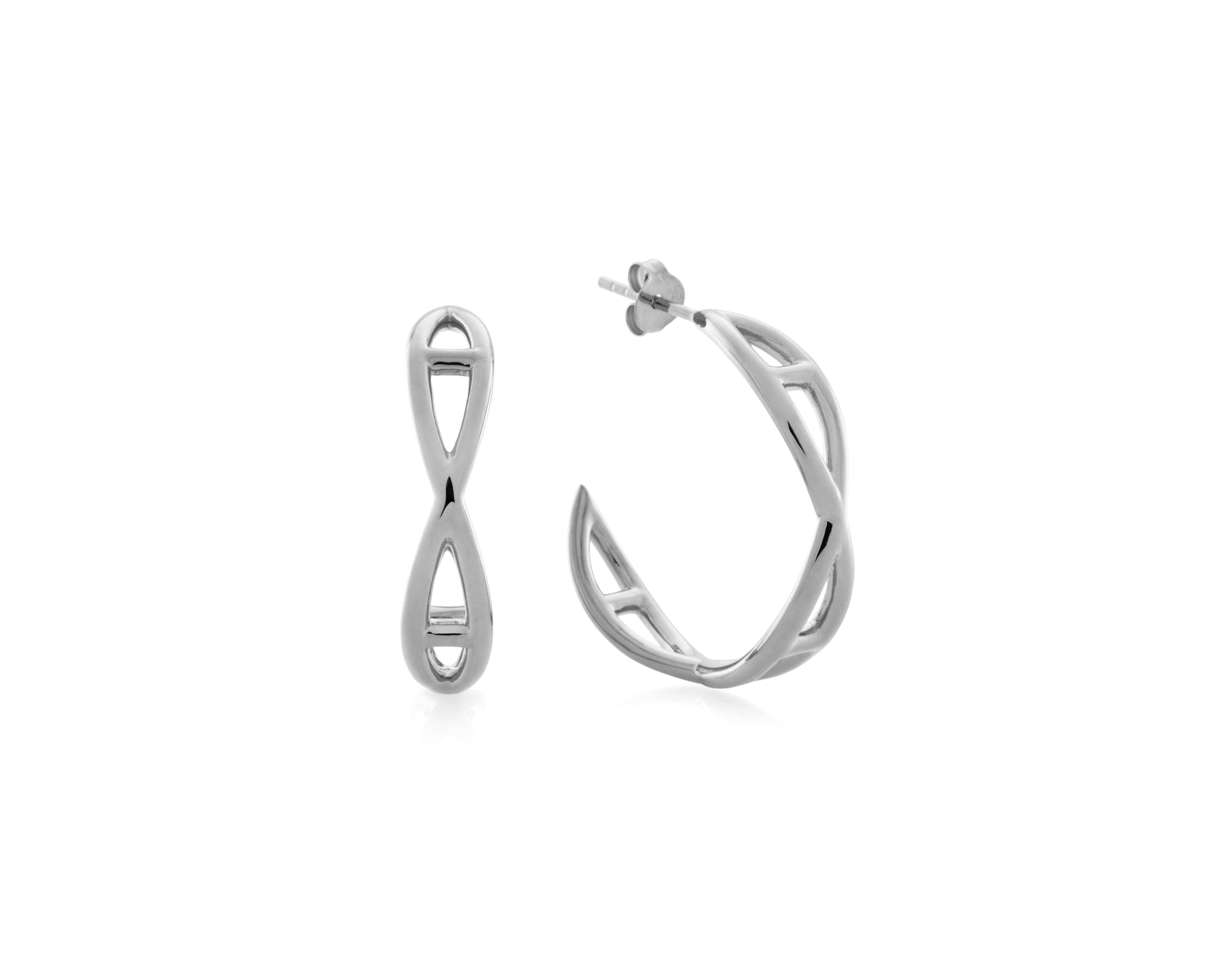 Şener Besim Medium Helix Hoops in rhodium plating, sterling silver, flat lay