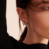 Şener Besim Medium Single Point Huggies gold, worn editorial shot, Spike Series