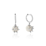 Şener Besim Pearl Spike Earring in silver rhodium plating, flat lay