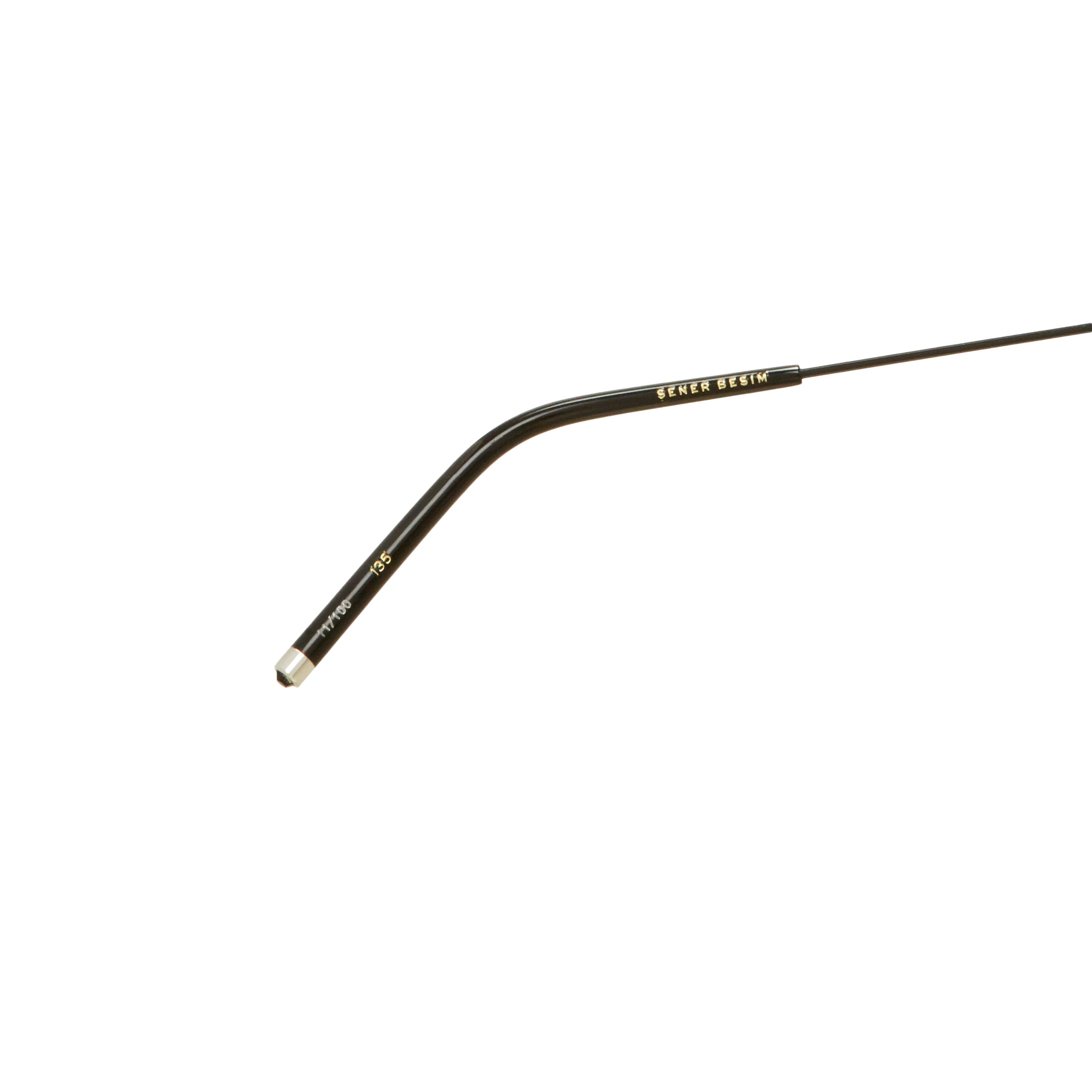 Şener Besim S1 sunglasses nero champagne, floating titanium frame, close up