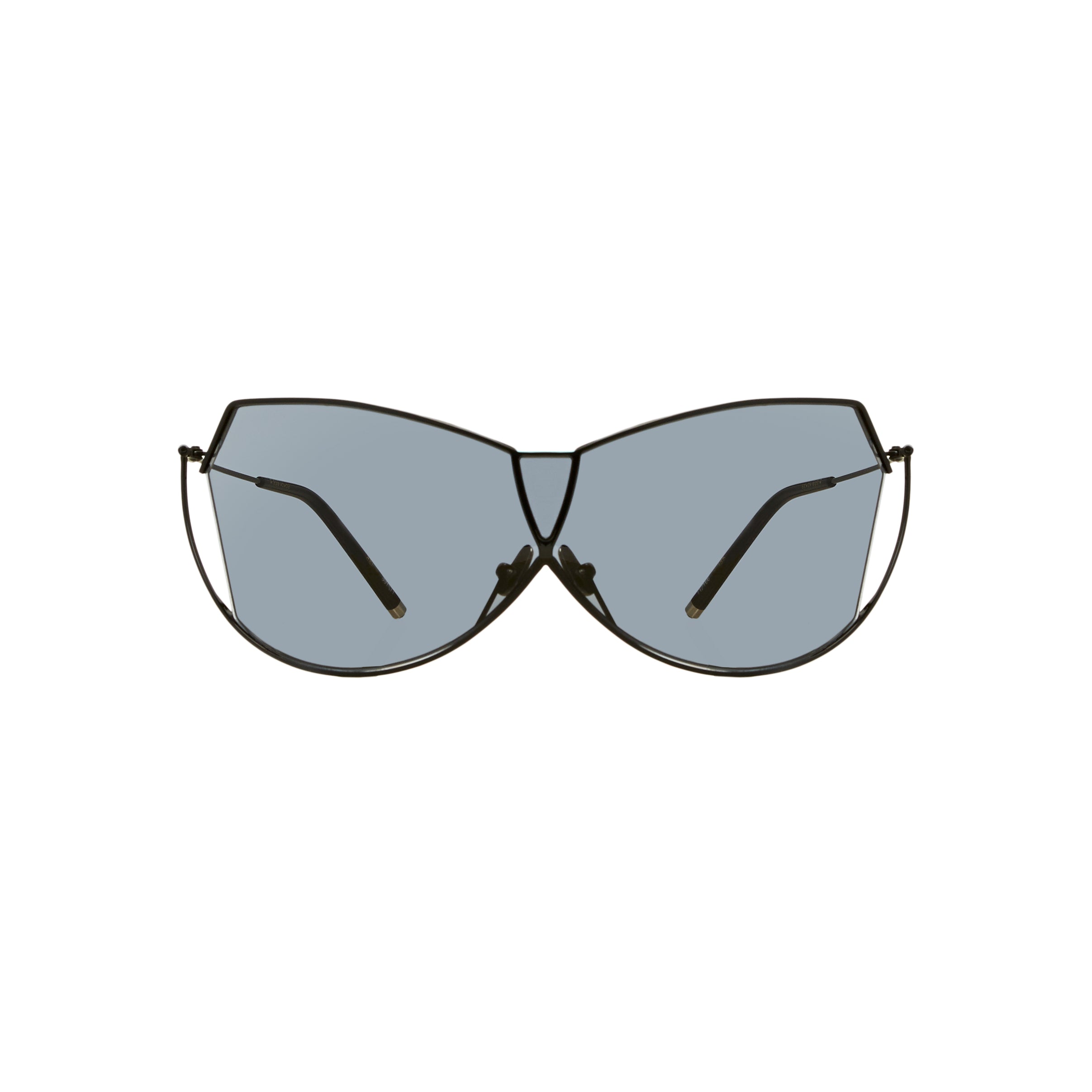 Şener Besim S1 sunglasses in nero and graphite, aviation grade titanium, flat lay