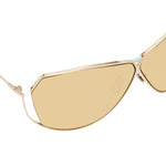 Şener Besim S2 sunglasses in aurous gold, aviation grade titanium frame, close up