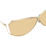 Şener Besim S2 sunglasses in aurous gold, aviation grade titanium frame, close up